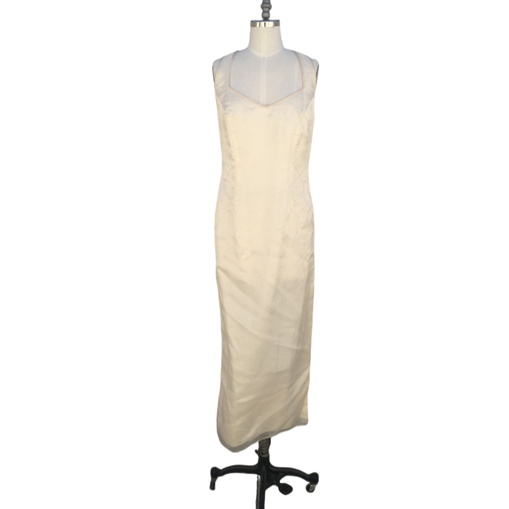 Off-White Tailored Form-Fitting Beaded Gown Dress